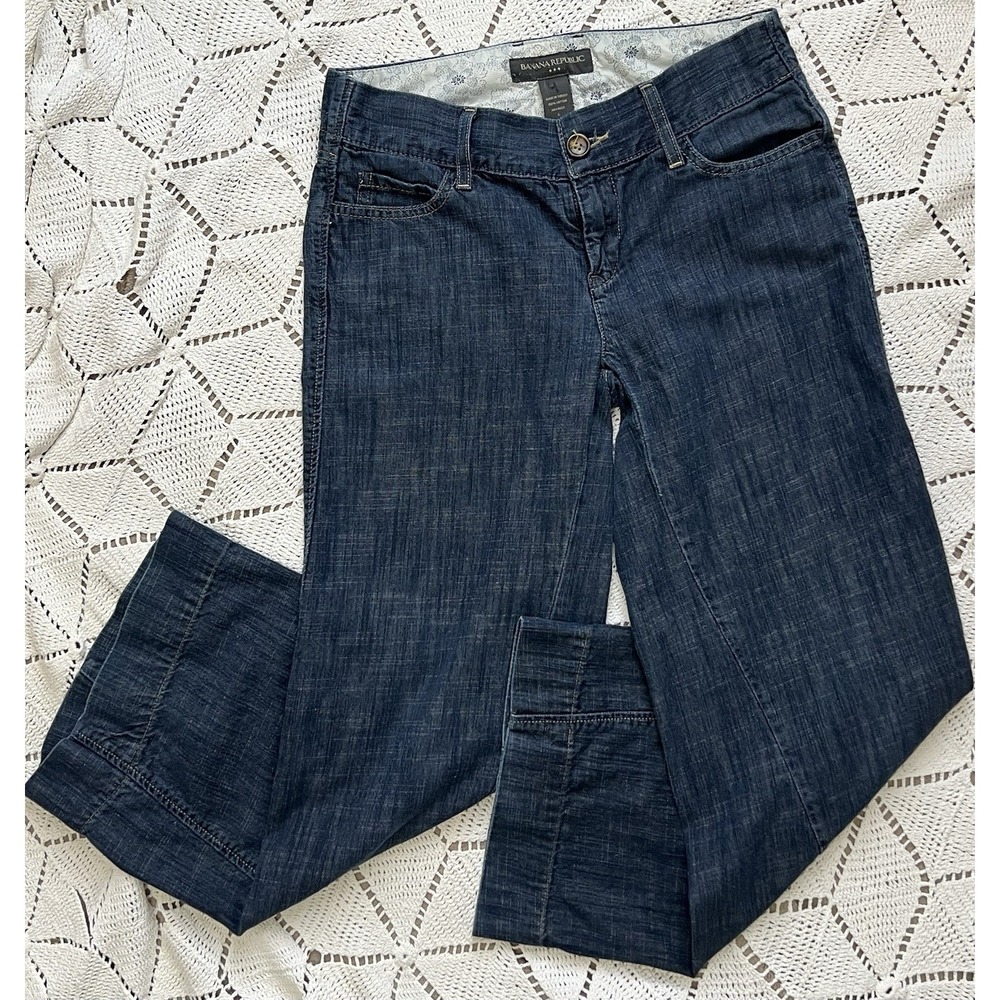 100% Cotton Y2K Banana Republic Wide Leg Jeans Size 4 Dark Wash Denim Pants